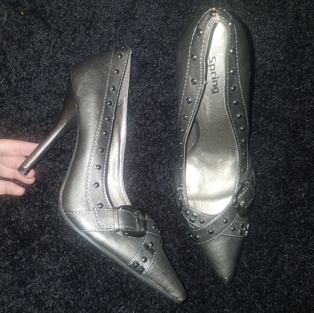 NWOT Silver Rivet Studded Spiked Buckle Punk Heels
